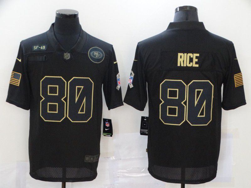 Men San Francisco 49ers 80 Rice Black gold lettering 2020 Nike NFL Jersey